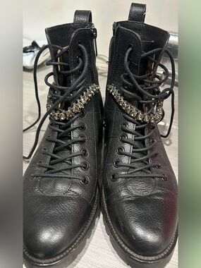 Jimmy Choo Cruz flat combat boots featuring crystal-embellished strap 38